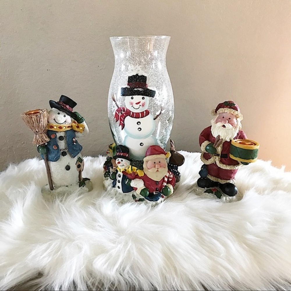 3-Pc Santa/Christmas Taper Candle Centerpiece NIB